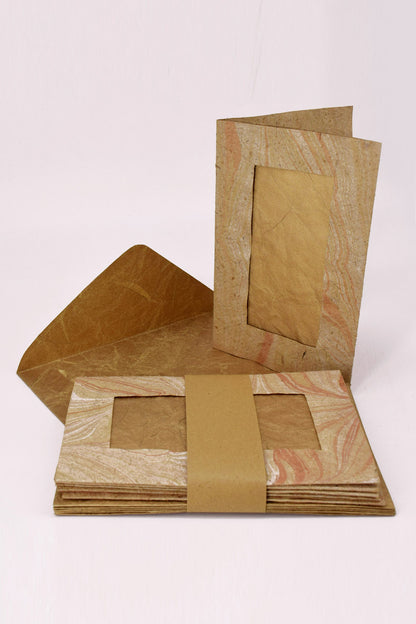 Marbled Window Cards with 6 Metallic Handmade Paper Envelopes & Window Inserts