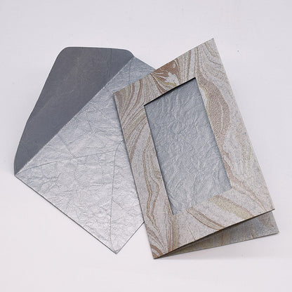 Marbled Window Cards with 6 Metallic Handmade Paper Envelopes & Window Inserts, Set of 6, 6X4