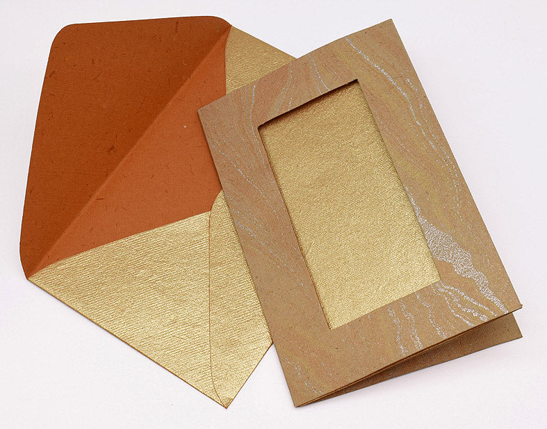 Marbled Window Cards with 6 Metallic Handmade Paper Envelopes & Window Inserts
