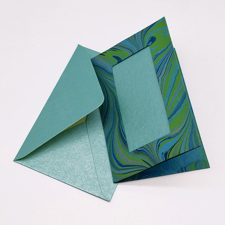 Marbled Window Cards with 6 Metallic Handmade Paper Envelopes & Window Inserts
