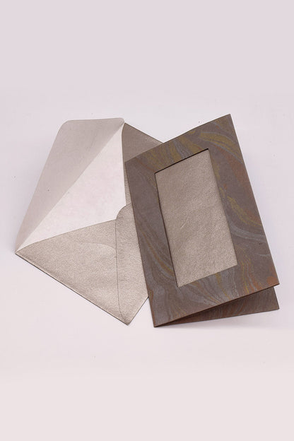 Marbled Window Cards with 6 Metallic Handmade Paper Envelopes & Window Inserts, Set of 6, 6X4