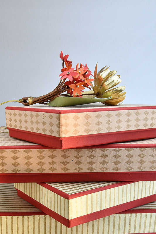 Ixora and Crysantumum Paper Flower & Leaf Gift Topper, Set of 2