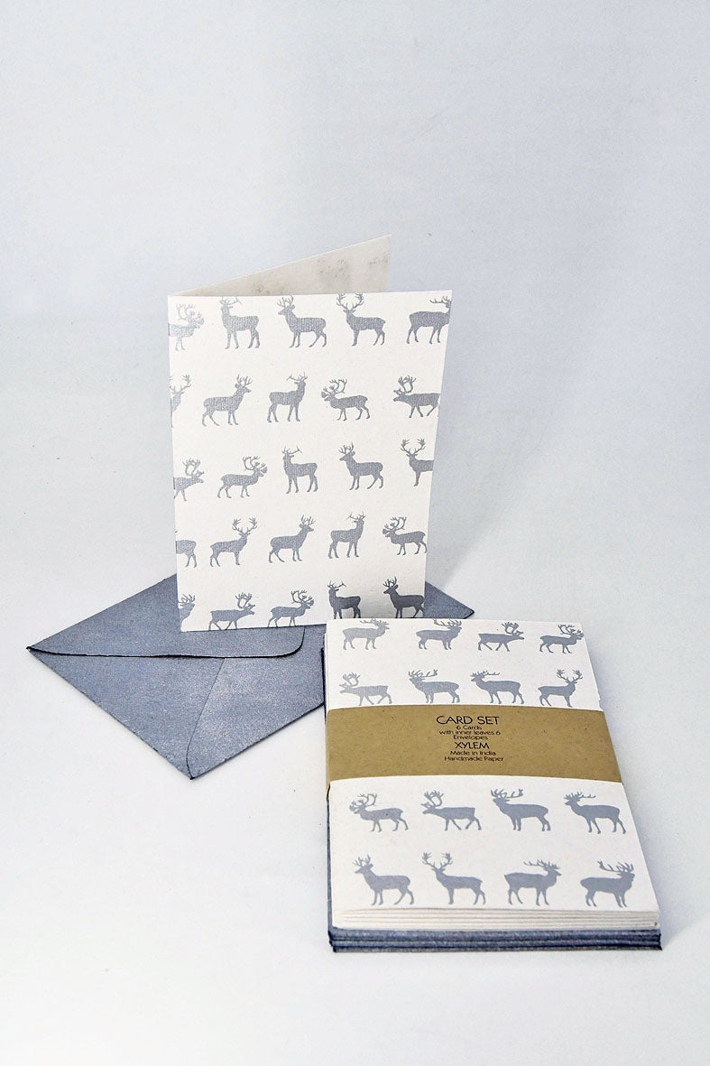 Reindeer Print Paper Gift Card with Envelope 6x4, 2 Set of 6