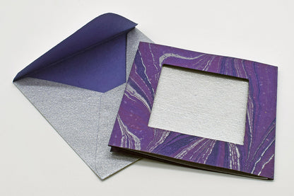 Marbled Window Cards with 6 Metallic Handmade Paper Envelopes & Window Inserts, Set of 6, 5X5