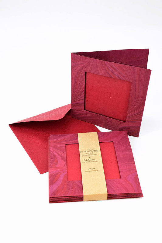 Marbled Window Cards with 6 Handmade Paper Envelopes & Window Inserts, Set of 6, 5X5