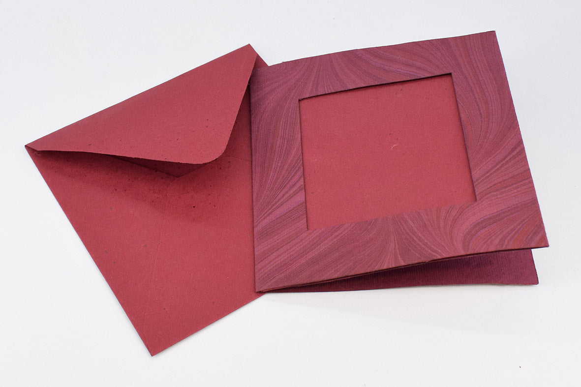 Marbled Window Cards with 6 Handmade Paper Envelopes & Window Inserts, Set of 6, 5X5