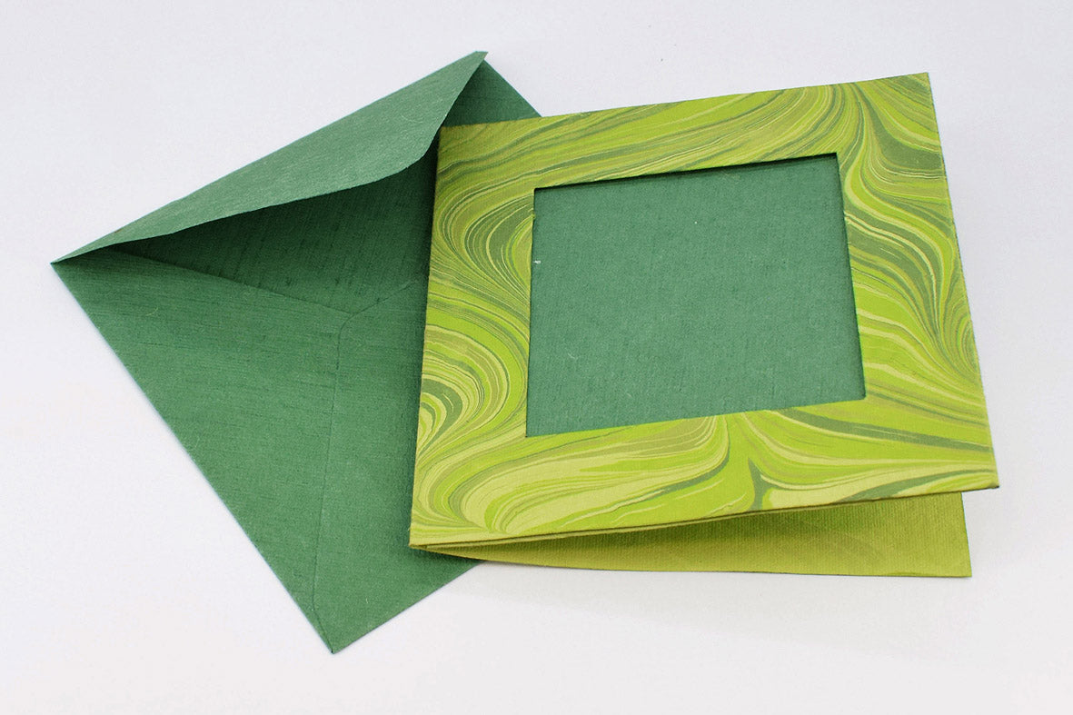 Marbled Window Cards with 6 Handmade Paper Envelopes & Window Inserts, Set of 6, 5X5