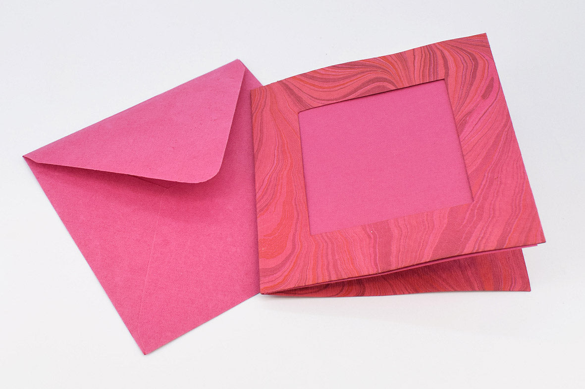 Marbled Window Cards with 6 Handmade Paper Envelopes & Window Inserts, Set of 6, 5X5