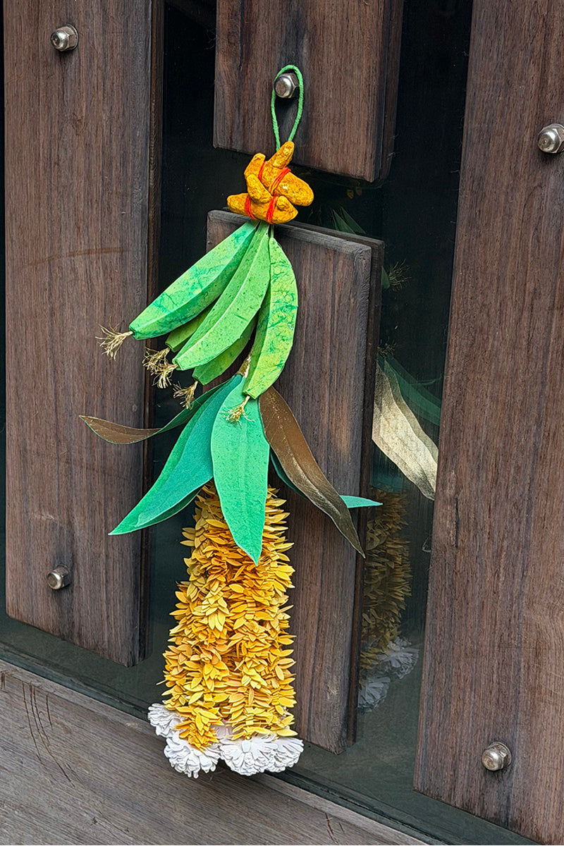 Banana, Haldi & Paper Flower and Mango Leaf Hanging, Set of 2