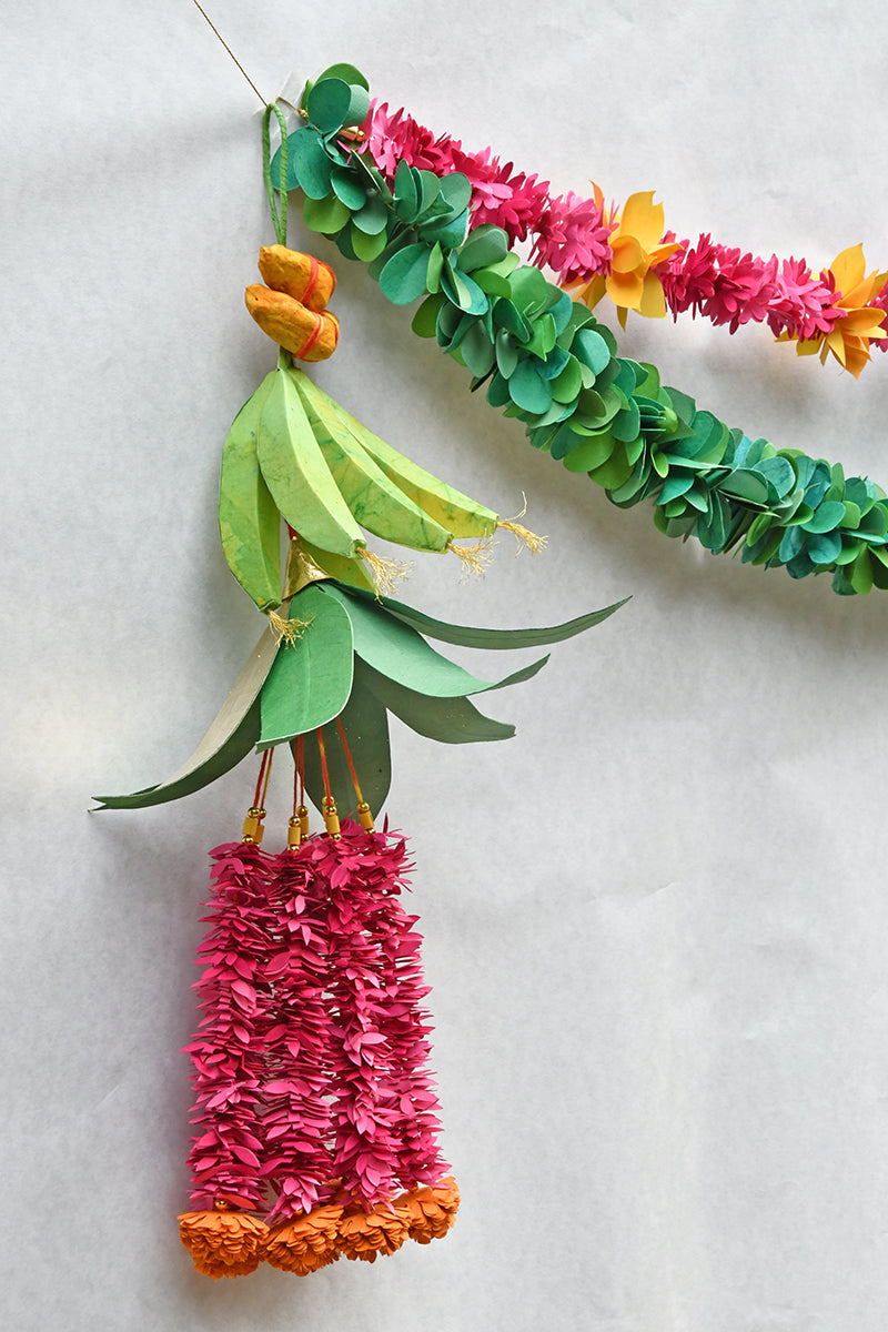 Banana, Haldi & Paper Flower and Mango Leaf Hanging, Set of 2