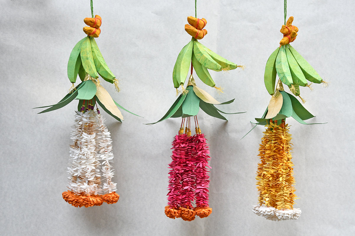 Banana, Haldi & Paper Flower and Mango Leaf Hanging, Set of 2