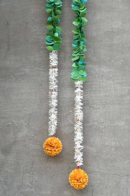 Gajra Petals, Mogra & Marigold Flower Garland, Set of 2
