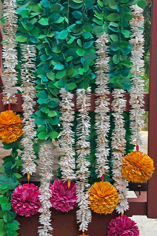 Gajra Petals, Mogra & Marigold Flower Garland, Set of 2