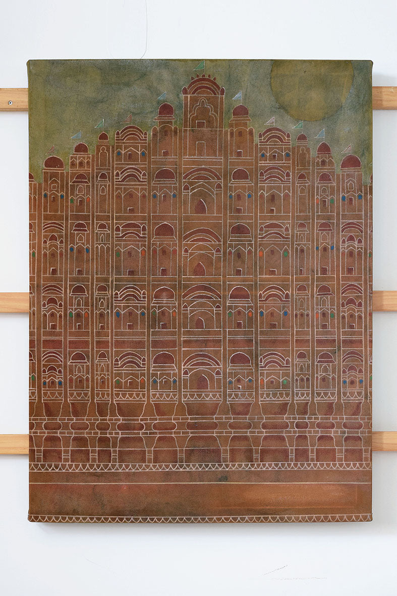Artwork Hawa Mahal painting 73x97cm Bagru Neel & Naturals canvas