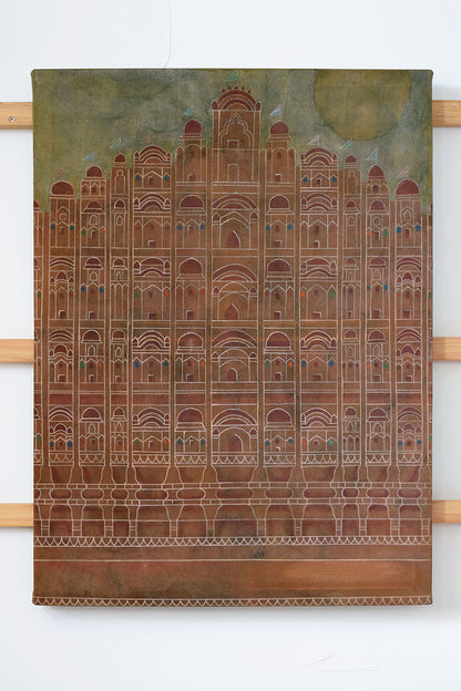 Artwork Hawa Mahal painting 73x97cm Bagru Neel & Naturals canvas