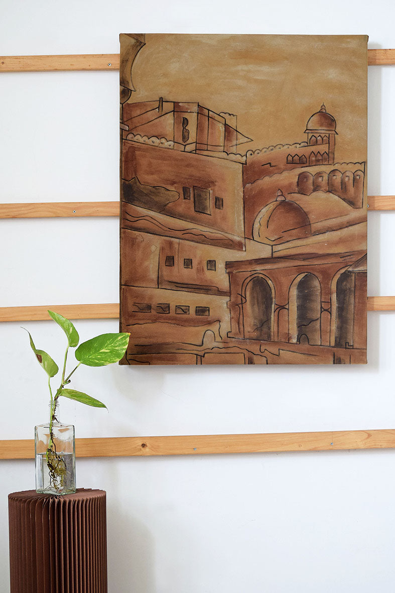 Artwork Fort Monument painting 73x97cm Bagru Begar natural dye canvas