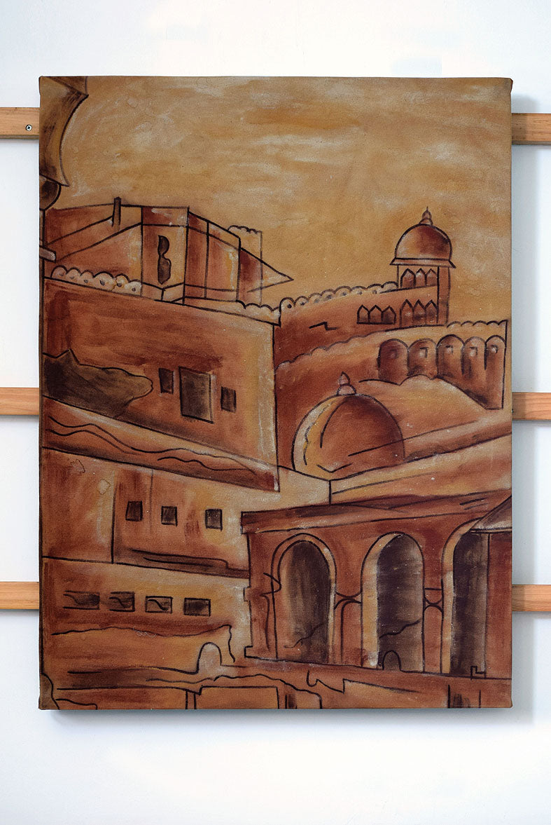 Artwork Fort Monument painting 73x97cm Bagru Begar natural dye canvas