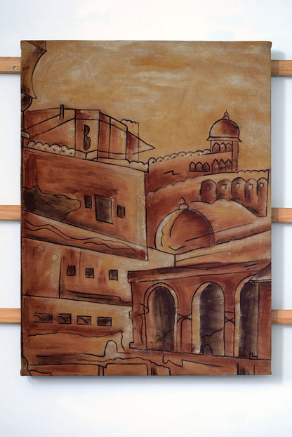 Artwork Fort Monument painting 73x97cm Bagru Begar natural dye canvas