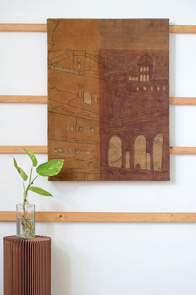 Artwork Fort Earth Colour Blocks painting 73x97cm Bagru natural dye canvas