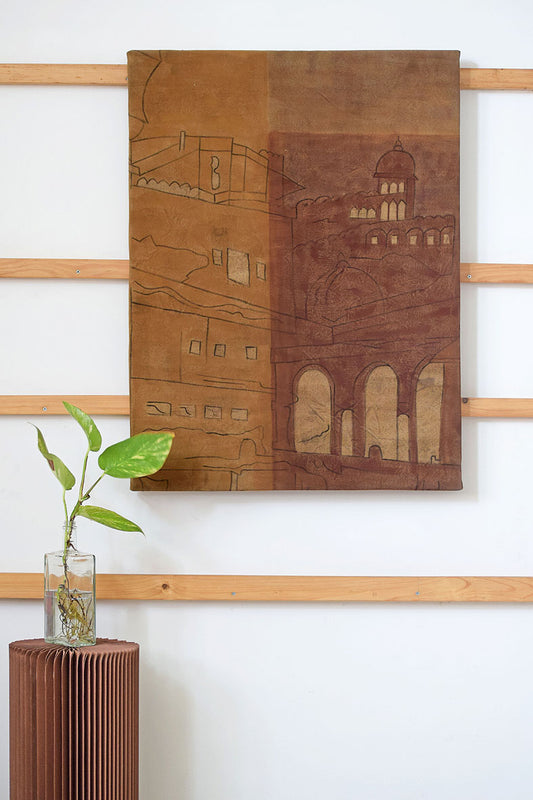 Artwork Fort Earth Colour Blocks painting 73x97cm Bagru natural dye canvas
