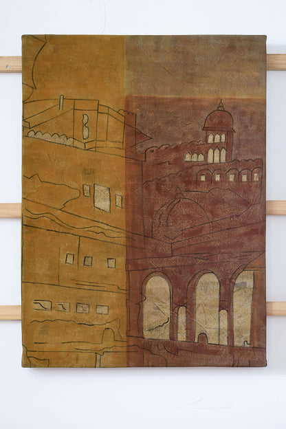 Artwork Fort Earth Colour Blocks painting 73x97cm Bagru natural dye canvas