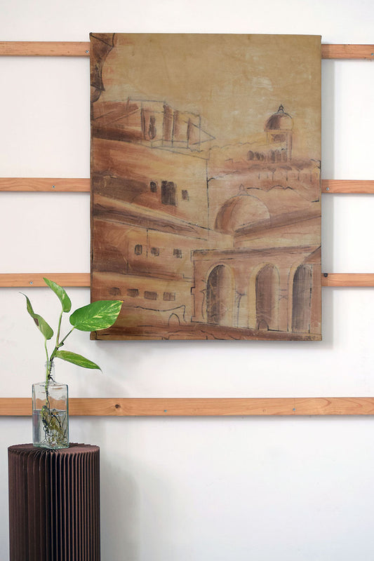 Artwork Fort Monument painting 73x97cm Bagru natural dye canvas