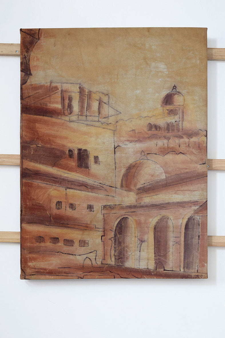 Artwork Fort Monument painting 73x97cm Bagru natural dye canvas