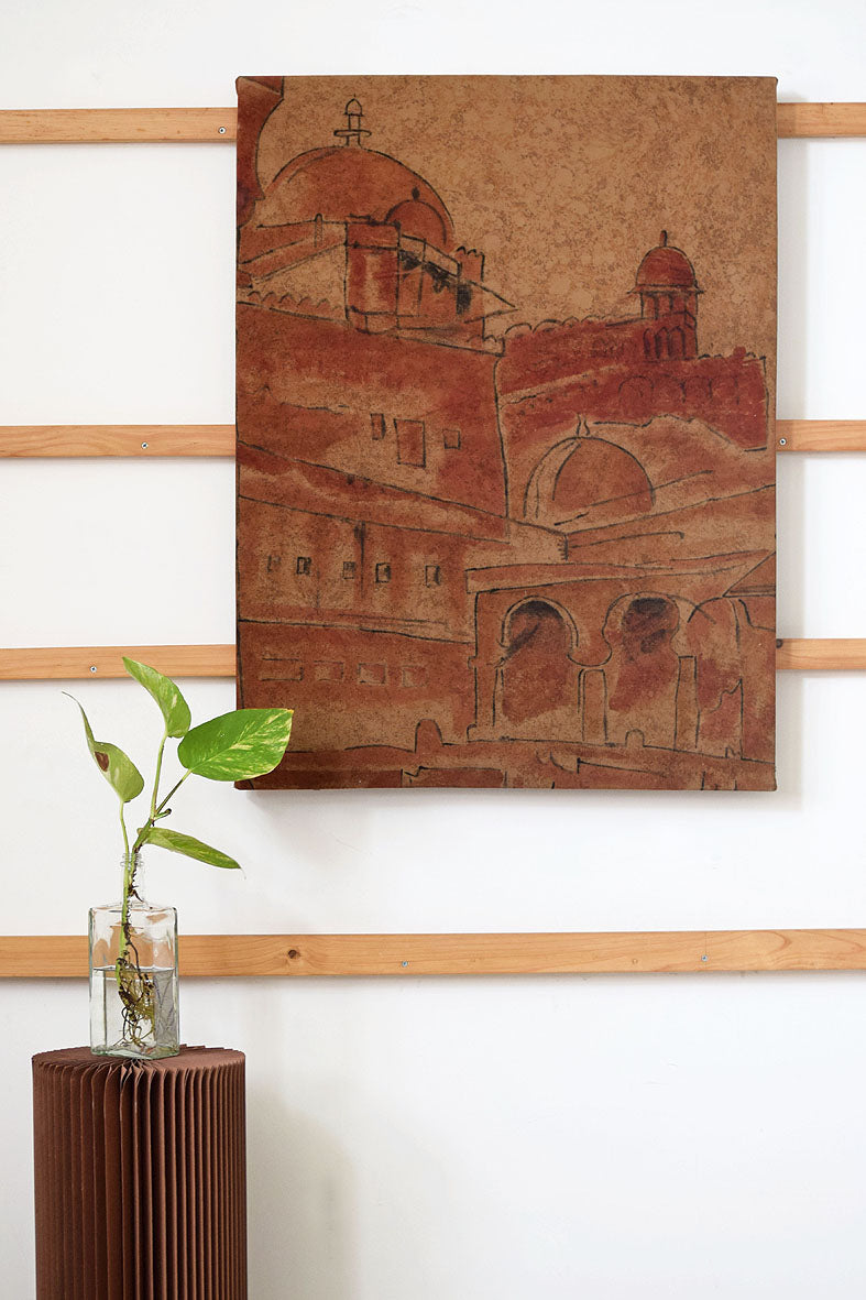 Artwork Fort Monument painting 73x97cm Bagru Red natural dye canvas