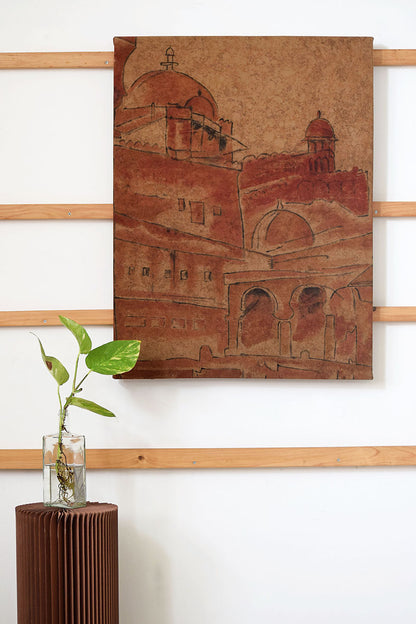 Artwork Fort Monument painting 73x97cm Bagru Red natural dye canvas