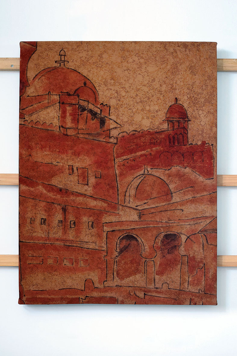 Artwork Fort Monument painting 73x97cm Bagru Red natural dye canvas