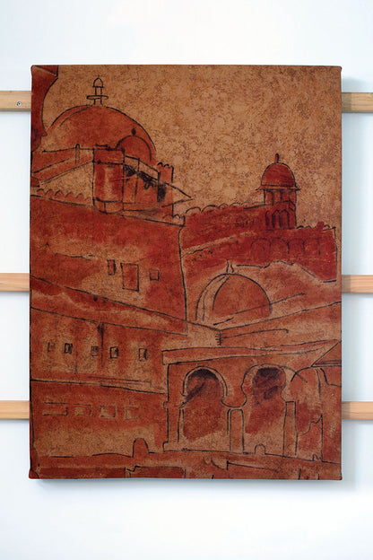 Artwork Fort Monument painting 73x97cm Bagru Red natural dye canvas