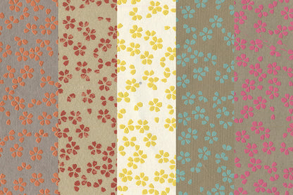 Scattered Blossoms: Assorted Colours on Neutrals ~100gsm Printed Handmade Paper Set of 5 50x70cm each