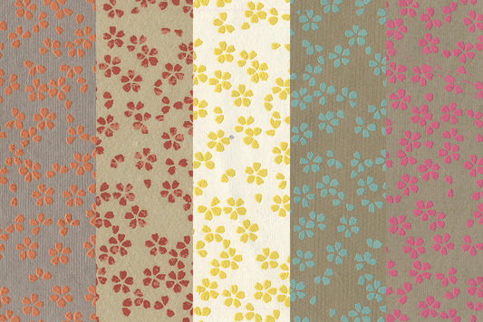 Scattered Blossoms: Assorted Colours on Neutrals ~100gsm Printed Handmade Paper Set of 5 50x70cm each