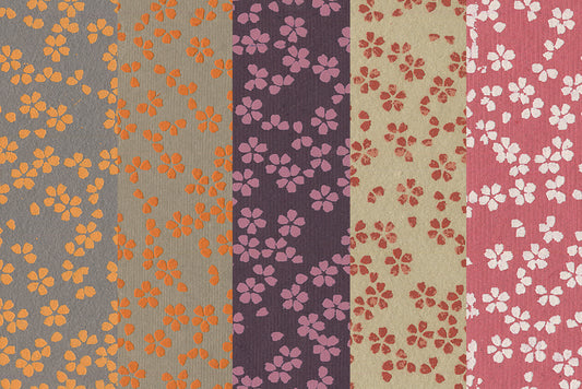 Scattered Blossoms: Assorted Orange Red & Pink Tones ~100gsm Printed Handmade Paper Set of 5 50x70cm each