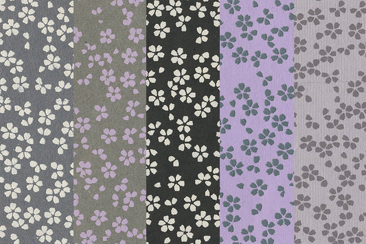 Scattered Blossoms: Assorted Gray Tones ~100gsm Printed Handmade Paper Set of 5 50x70cm each