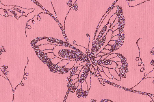 Butterflies & Vines: Pink Glitter on Vichy Pink Handmade Paper