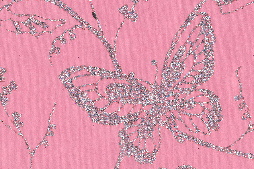 Butterflies & Vines: Silver Glitter on Bubblegum Pink Handmade Paper