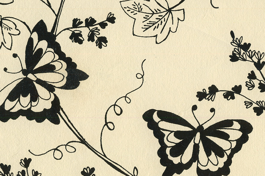 Butterflies & Vines: Black on Off White Handmade Paper