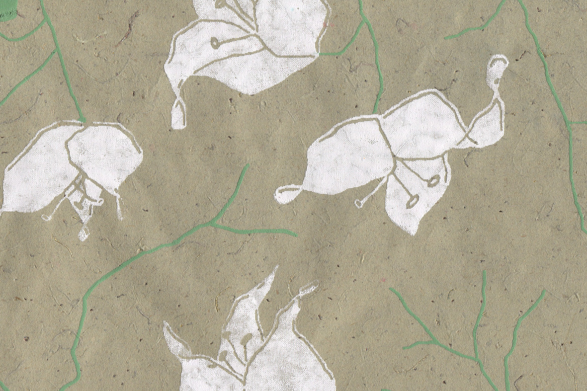 White & Green On Green Bougainvillea Printed Handmade Paper Online
