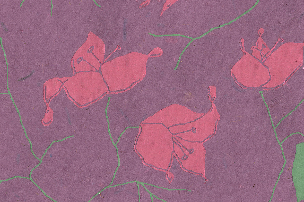 Bougainvillea Pink & Green on Violet Printed Handmade Paper Online