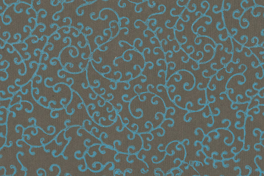 Curlicue Vines: Blue on Bronze Black Handmade Paper