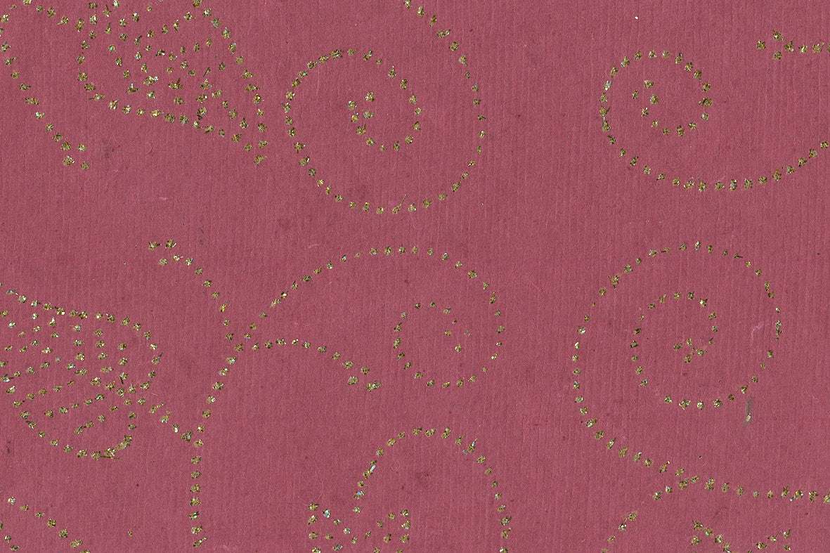 Star & Leaves Vine Gold Glitter On Deep Rose Handmade Paper Gift Wrap Online