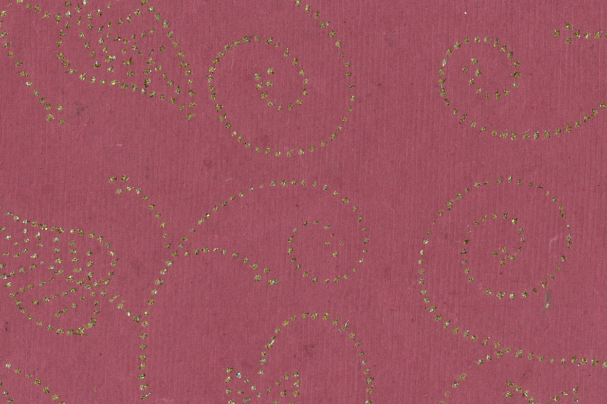 Star & Leaves Vine Gold Glitter On Deep Rose Handmade Paper Gift Wrap Online