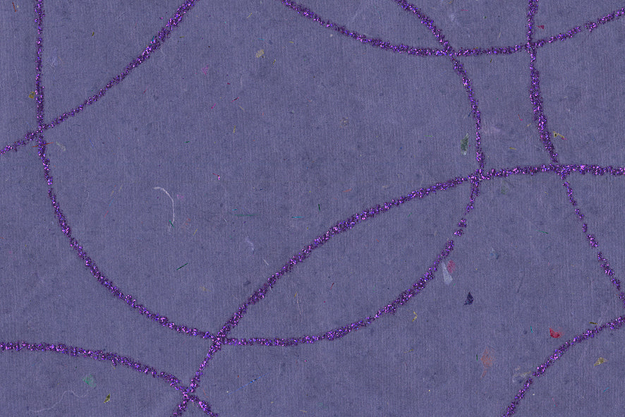 Glitter Strings: Magenta on Purple Blue with Multicolor Tinsel Handmade Paper