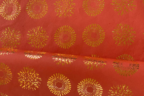 Starbursts: Gold Foil on Fusion Coral Handmade Paper ~90gsm Set of 5 50X70cm each