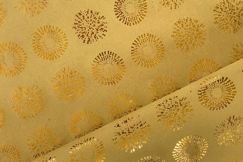 Starbursts: Gold Foil on Dry Moss Beige Handmade Paper ~115gsm Set of 5 50X70cm each