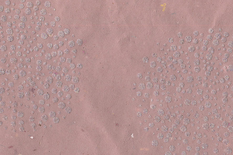 Multi Glitter Bursts: Gray Flock on Pink Paper Shreds & Banana Fibre Handmade Paper ~65gsm Set of 5 50X74cm each