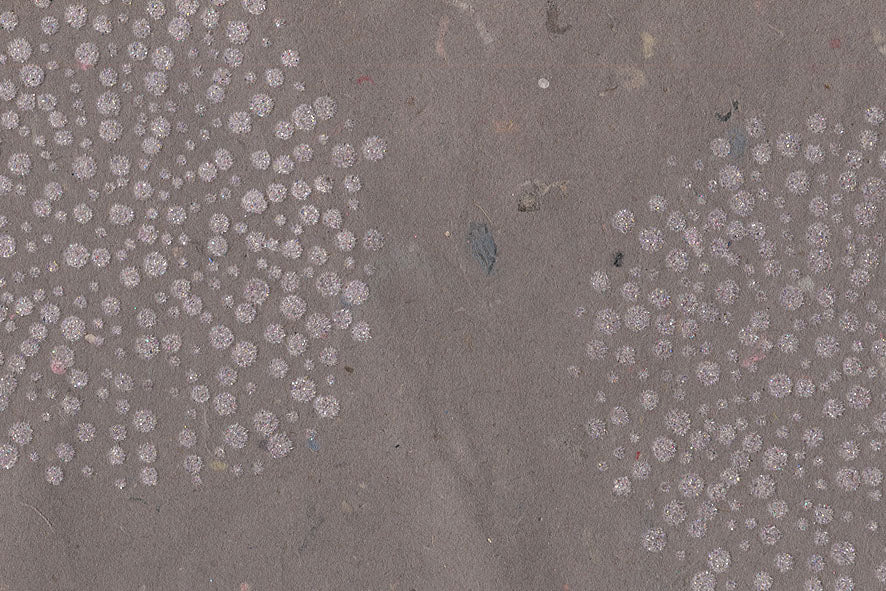 Multi Glitter Bursts: Gray Flock on Brown Paper Shreds & Banana Fibre Handmade Paper ~45gsm Set of 5 50X74cm each