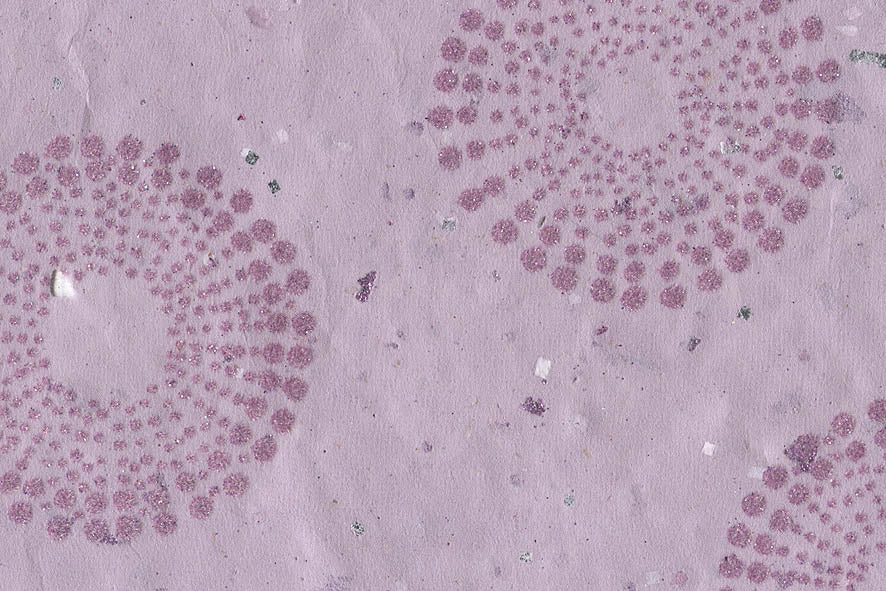 Multi Glitter Dotted Concentrics: Magenta Flock on Lilac Paper Shreds & Banana Fibre Handmade Paper ~65gsm Set of 5 50X74cm each