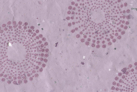 Multi Glitter Dotted Concentrics: Magenta Flock on Lilac Paper Shreds & Banana Fibre Handmade Paper ~65gsm Set of 5 50X74cm each